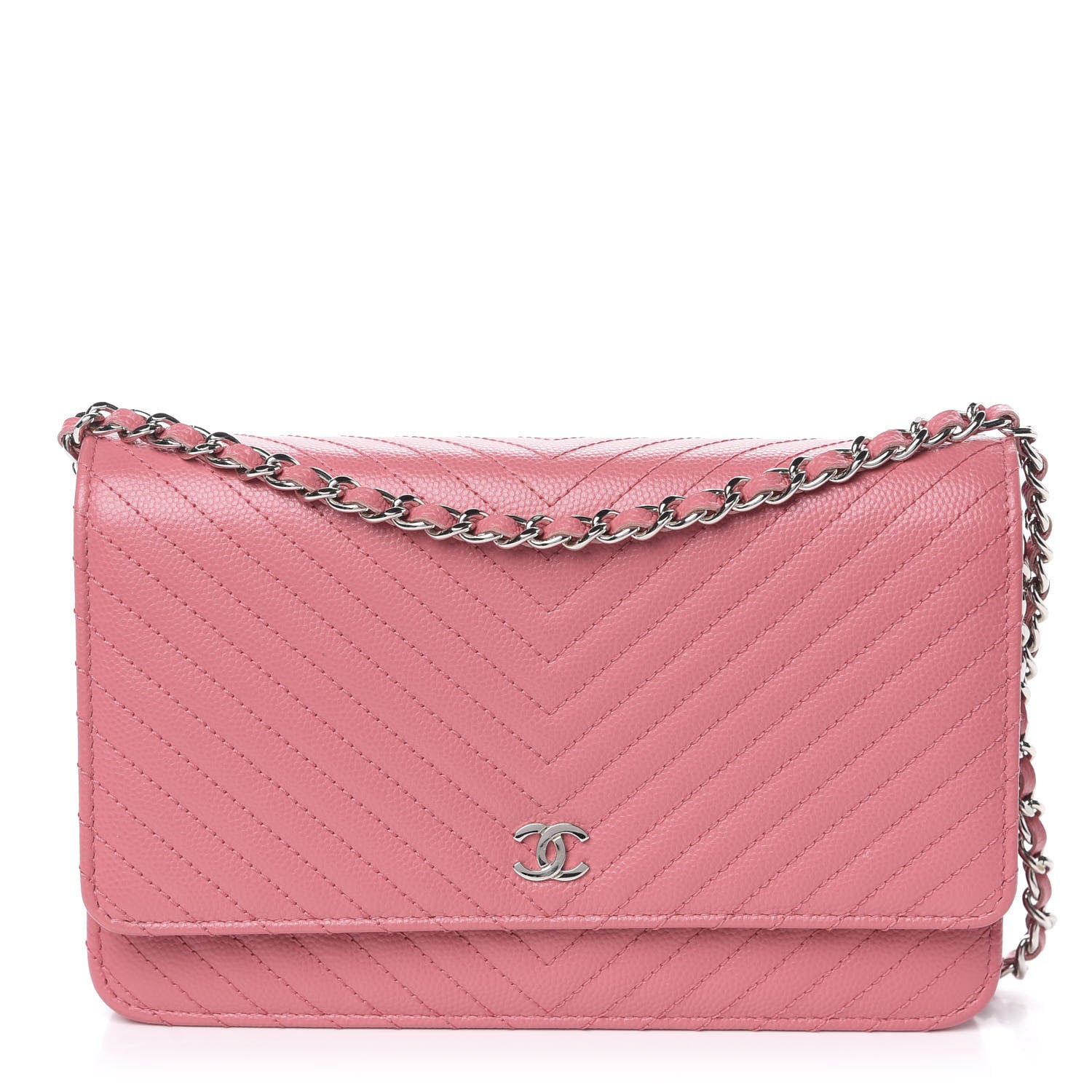 Chanel Caviar Chevron Quilted Wallet On Chain WOC Pink 1 of 12