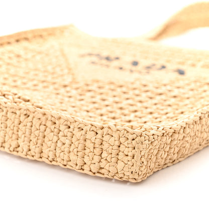 Prada Yarn Raffia Effect Crochet Logo Embroidered Tote Bag Naturale 9 of 9
