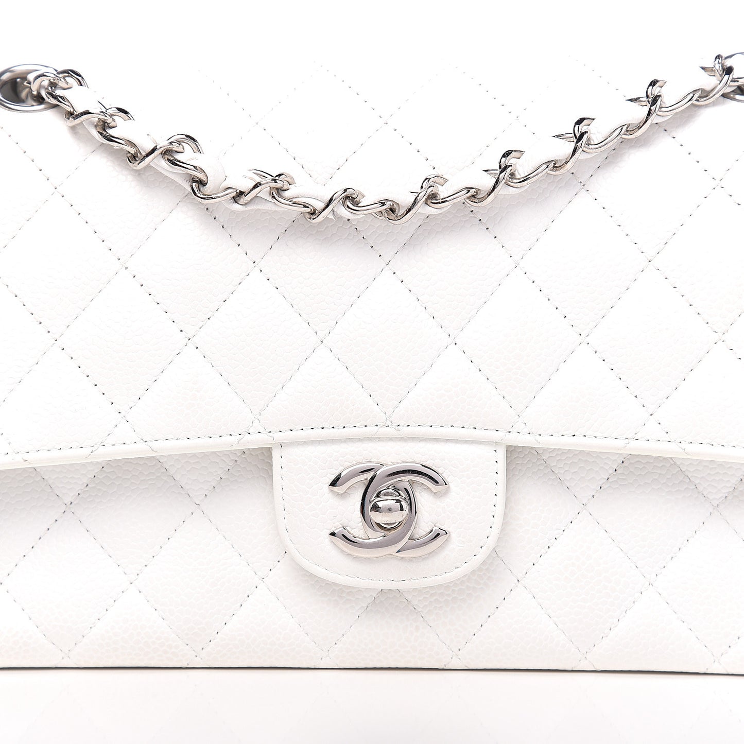Caviar Quilted Medium Double Flap White
