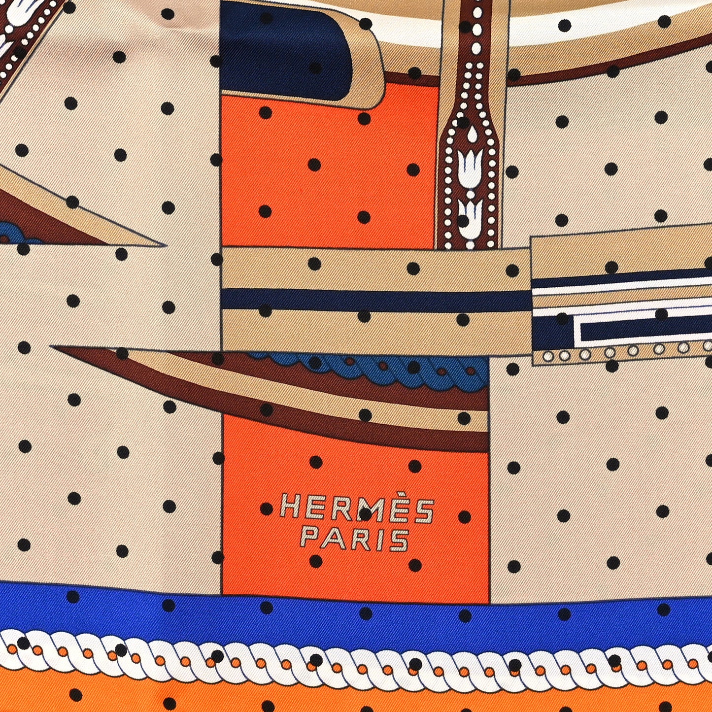 Silk La Berline Bayadere Scarf 90 Orange Beige Bleu