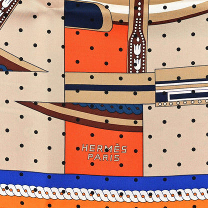 Hermes Silk La Berline Bayadere Scarf 90 Orange Beige Bleu 2 of 3
