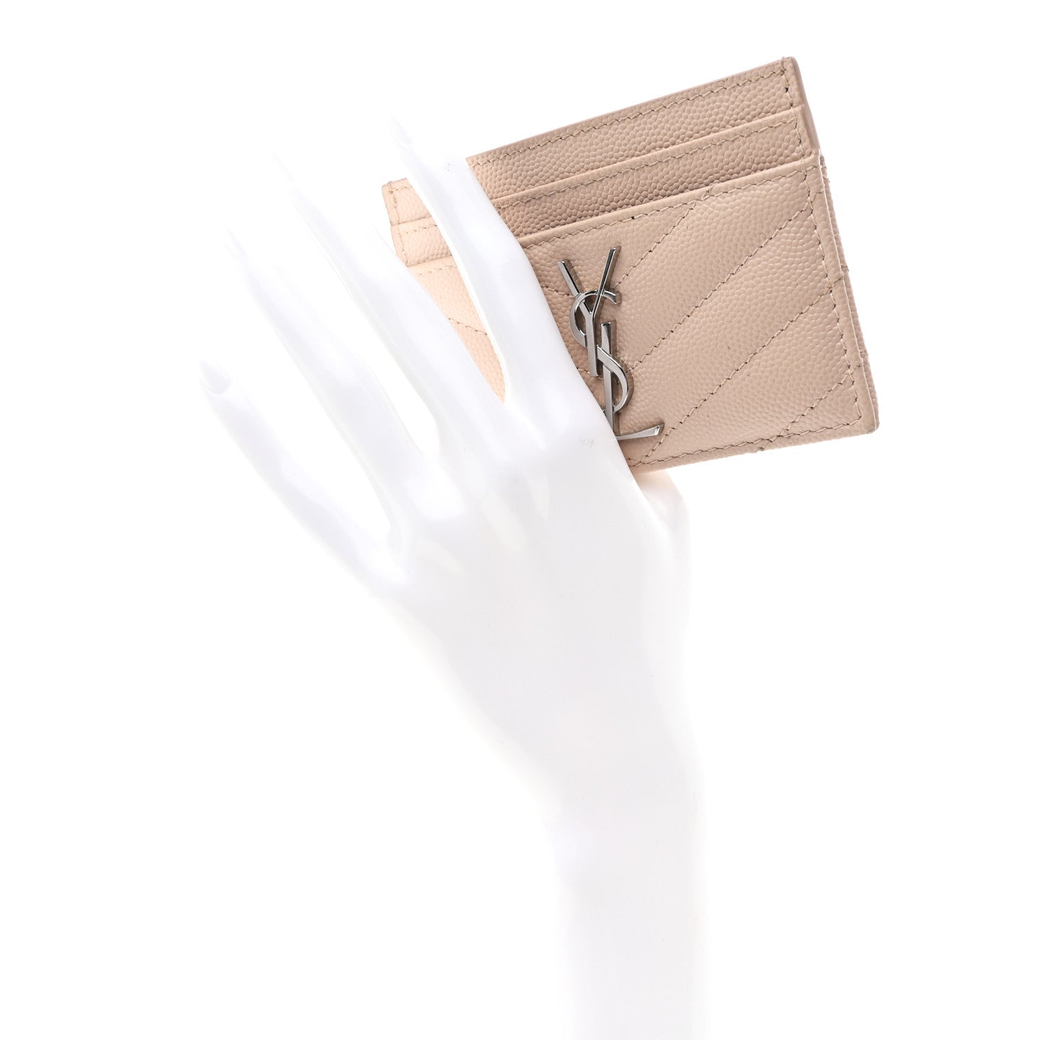 Saint Laurent Grain De Poudre Matelasse Chevron Monogram Credit Card Case Pale Pink 2 of 7