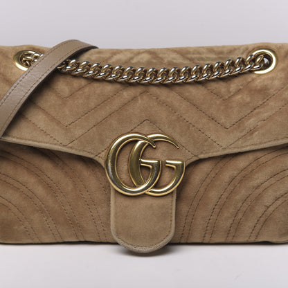 Gucci Velvet Matelasse Small GG Marmont Shoulder Bag Taupe 26 of 29