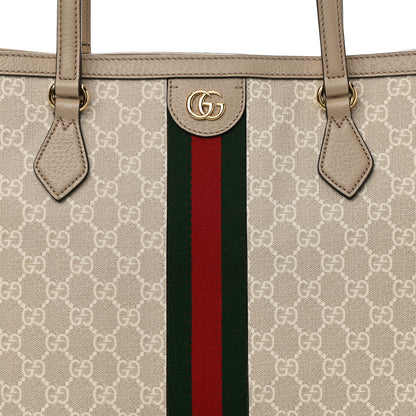 Gucci GG Supreme Monogram Textured Dollar Calfskin Web Medium Ophidia Shopping Tote Beige Mystic White Oatmeal 17 of 21