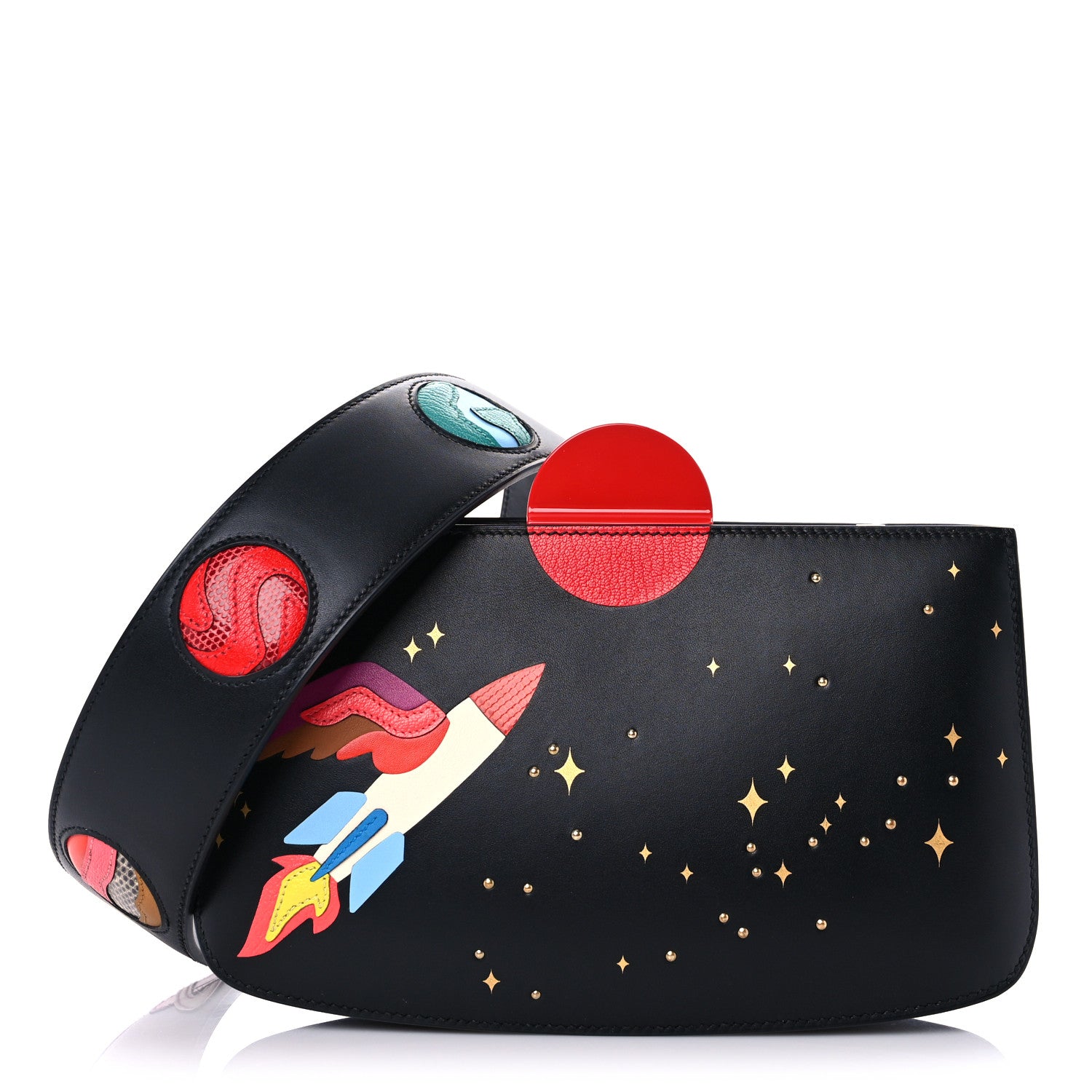 Hermes Veau Monsieur Lizard Ostrich Spaceship Sac A Malice Black Multicolor 1 of 15