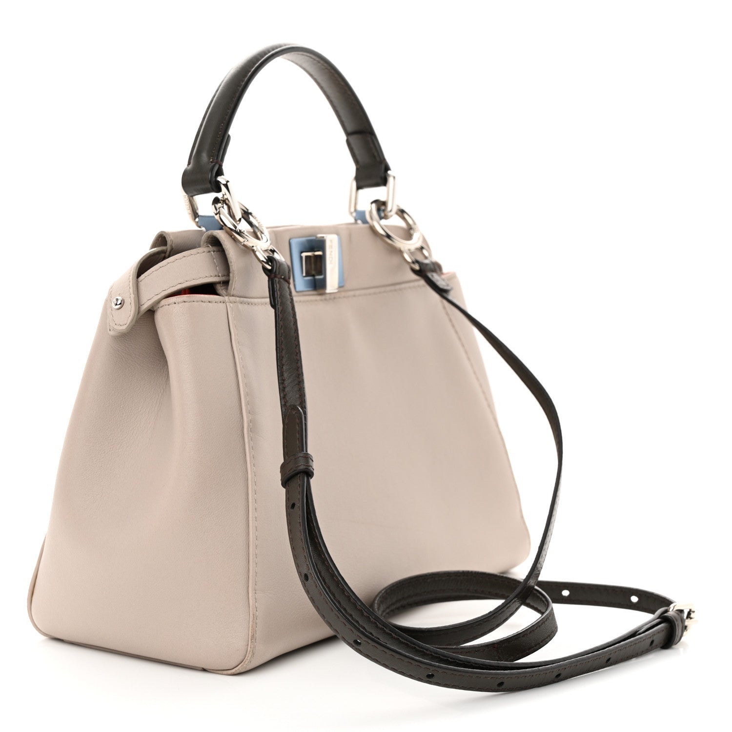 Fendi Nappa Colorblock Mini Peekaboo Iconic Satchel Grigio Polvere Carbone Bloody Mary 3 of 18