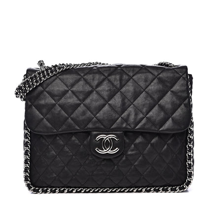 Chanel Washed Lambskin Quilted Maxi Chain Around Flap Black 1 of 14