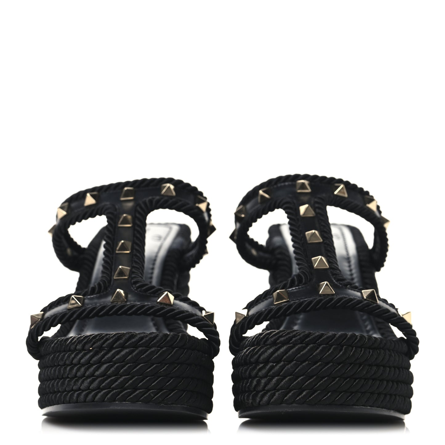 Calfskin Rockstud Torchon Espadrille Caged 25/95mm Wedge Sandals 39 Black
