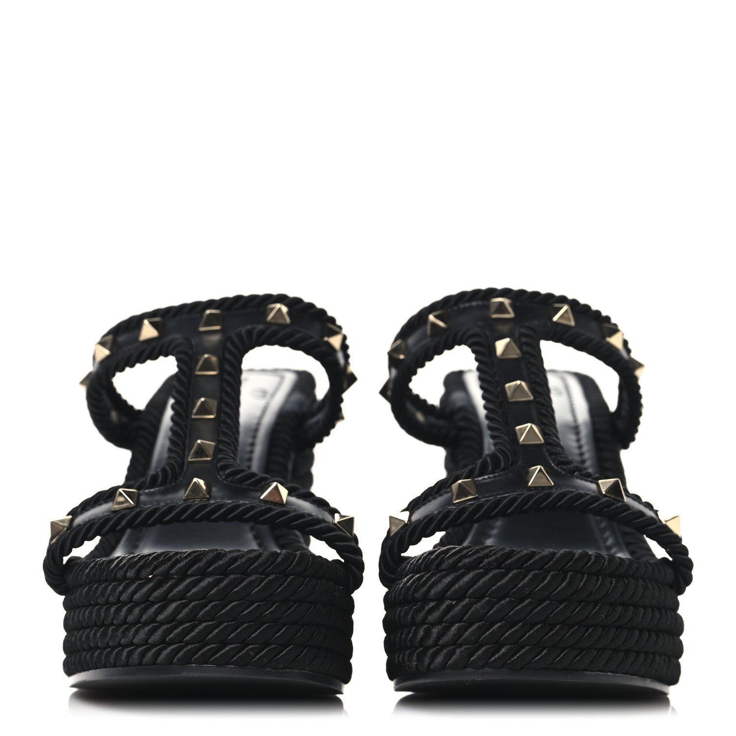 Valentino Garavani Calfskin Rockstud Torchon Espadrille Caged 25/95mm Wedge Sandals 39 Black 3 of 7