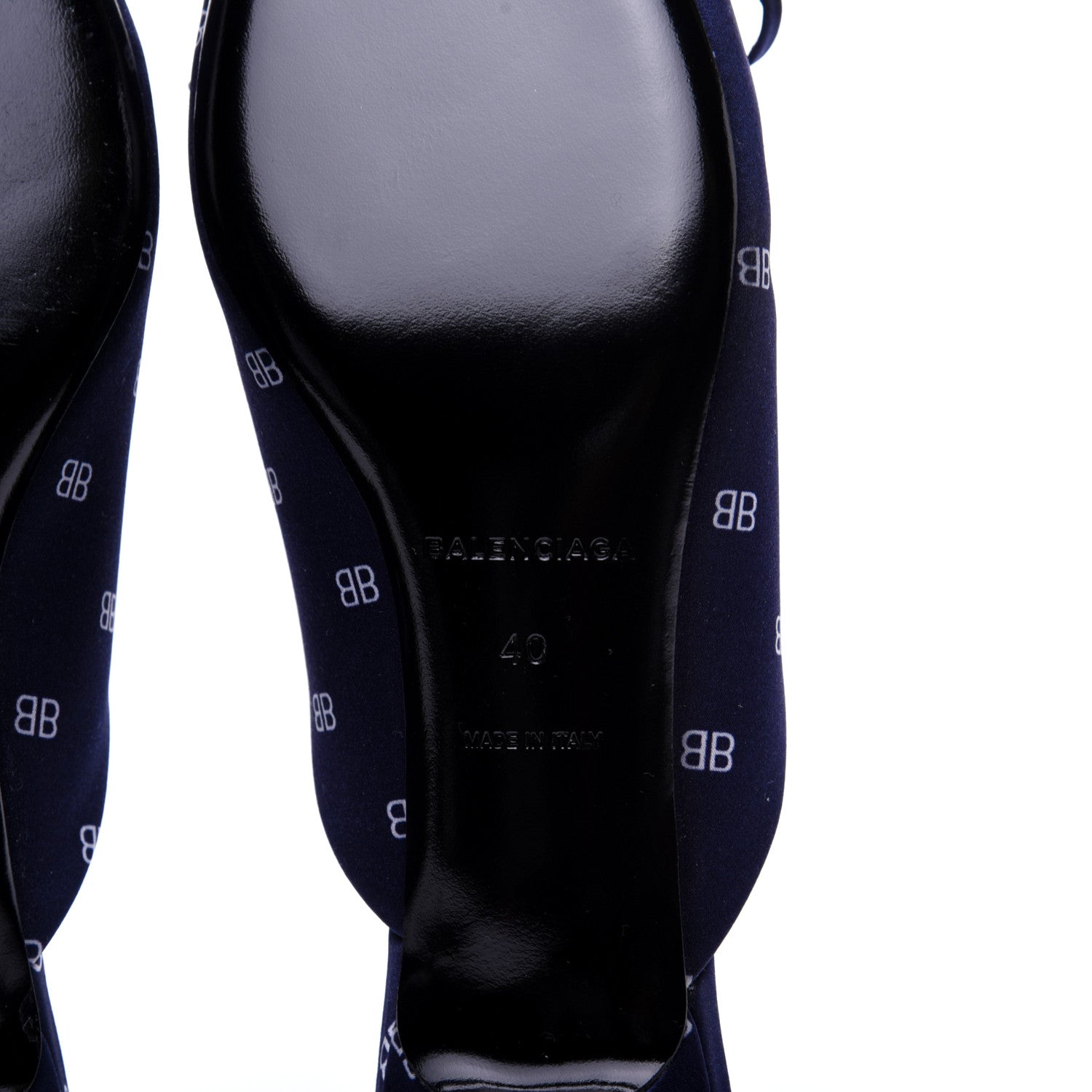 Balenciaga Crepe Satin BB Printed Knife Pointed Toe 40mm Mules 40 Blue White 10 of 12
