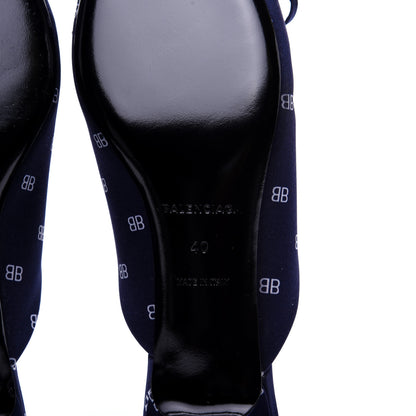 Balenciaga Crepe Satin BB Printed Knife Pointed Toe 40mm Mules 40 Blue White 10 of 12