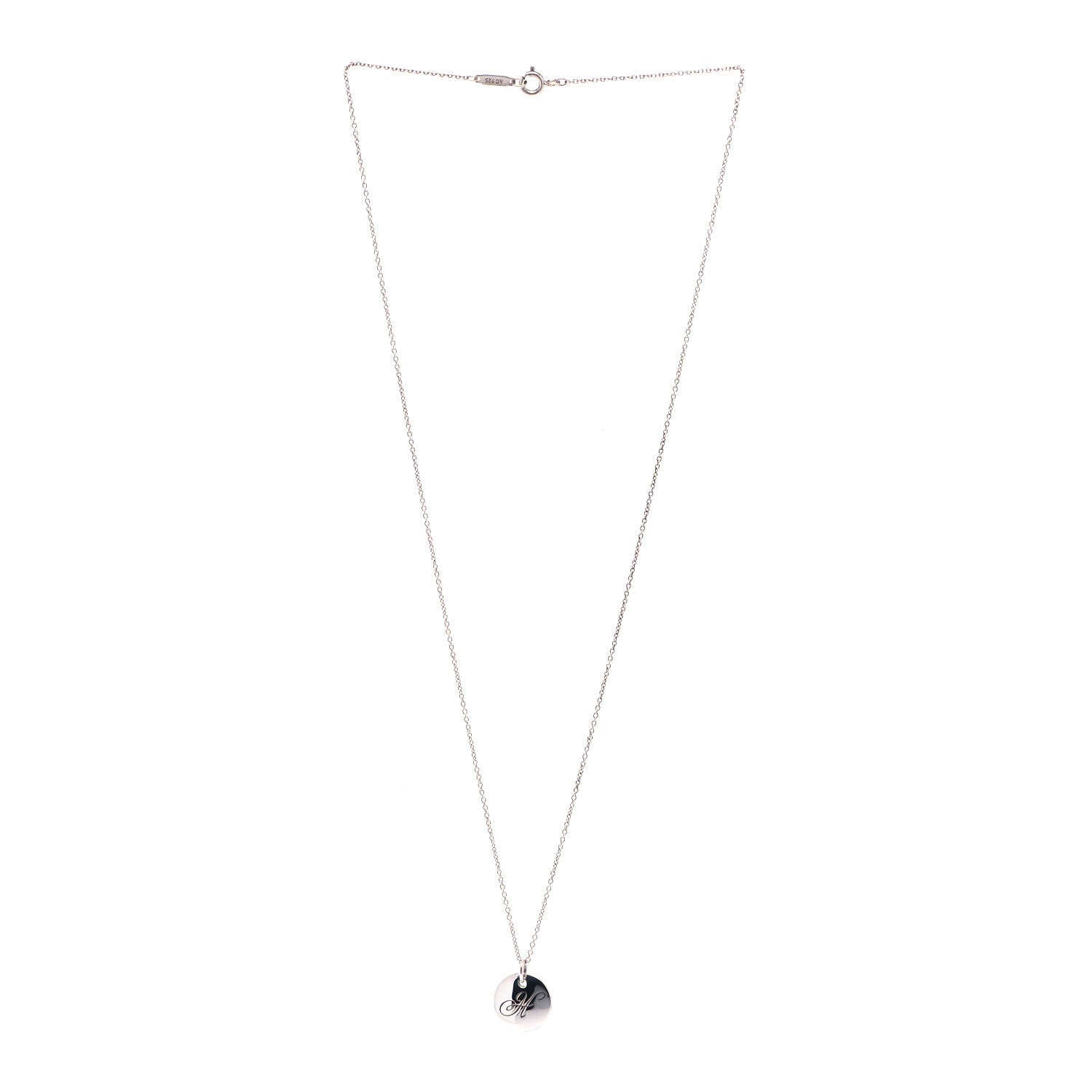 Tiffany Sterling Silver Letter H Disc Pendant Necklace 2 of 4