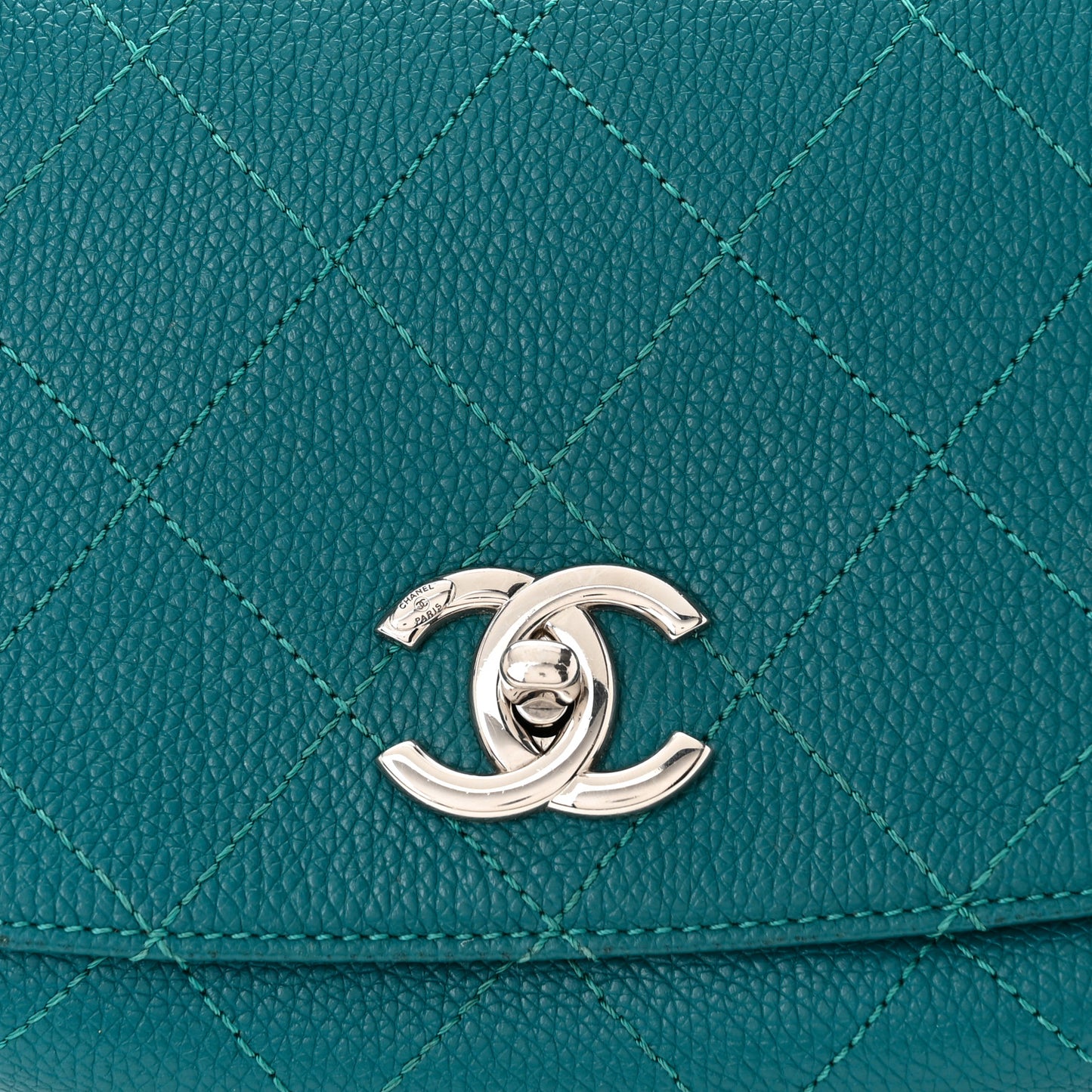 Grained Calfskin Stitched Small Messenger Flap Bag Teal