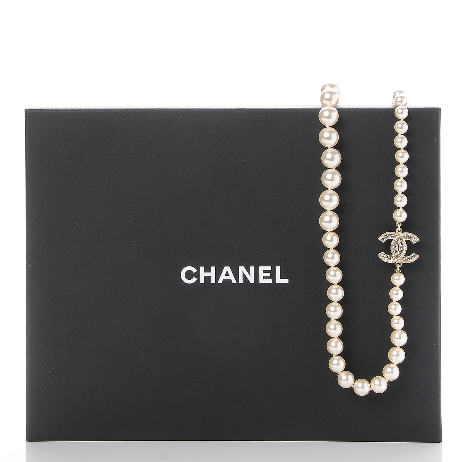 Chanel Pearl Baguette Crystal CC Long Necklace Gold 5 of 5