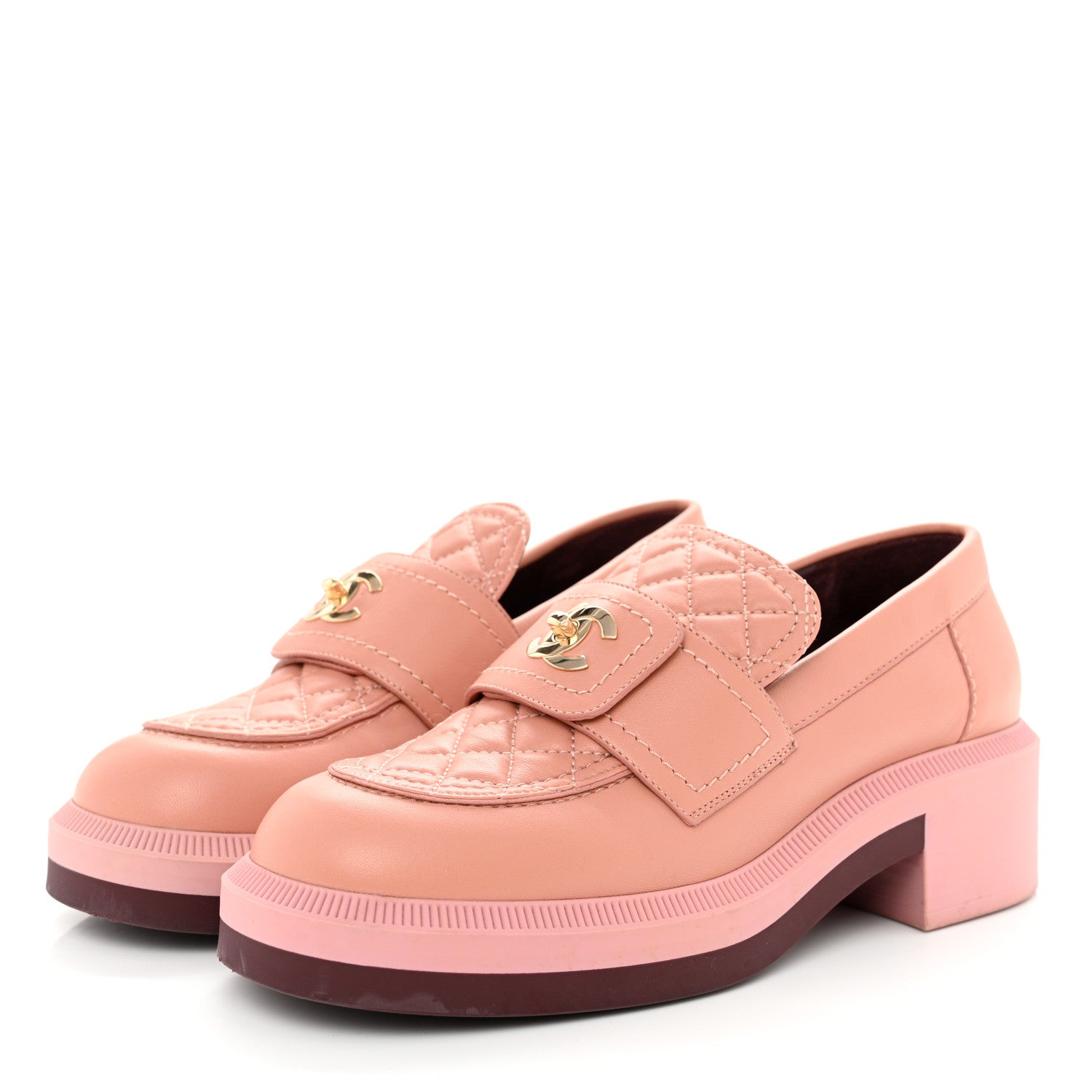 Chanel Lambskin Quilted CC Turnlock Loafers 36 Dark Pink 4 of 12