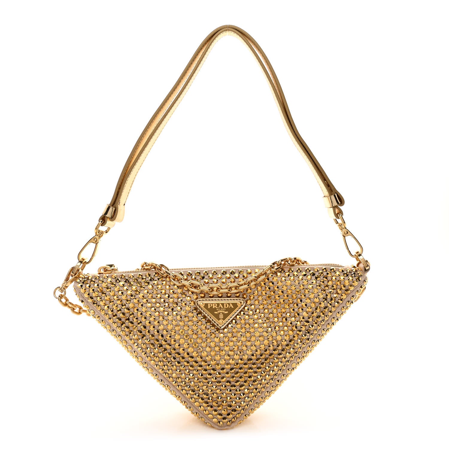 Prada Satin Crystal Triangle Crossbody Pouch Platino 1 of 10