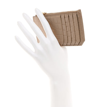 Saint Laurent Calfskin Crocodile Embossed 5 Fragments Zip Pouch Card Holder Dark Beige 2 of 7
