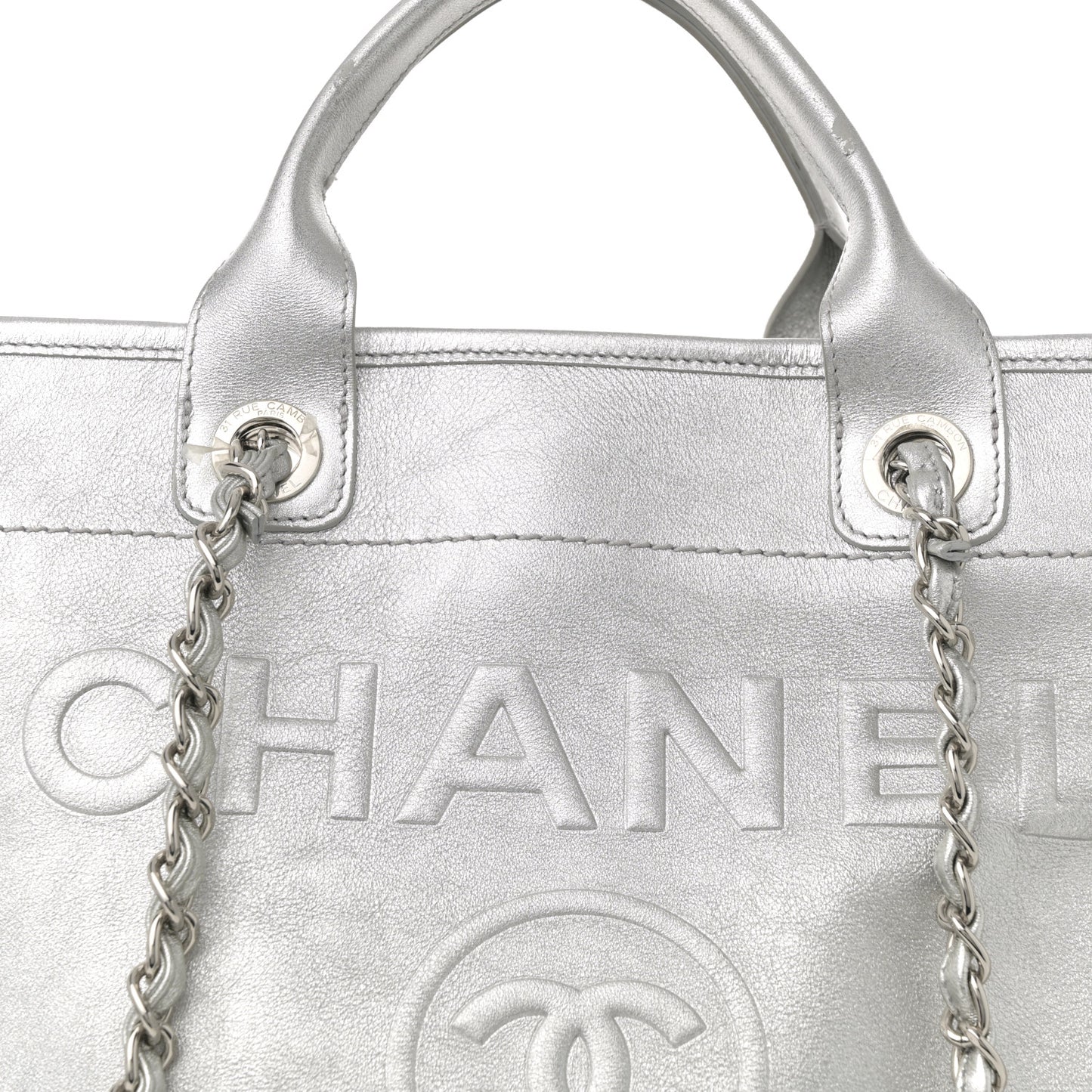Metallic Calfskin Medium Deauville Tote Silver