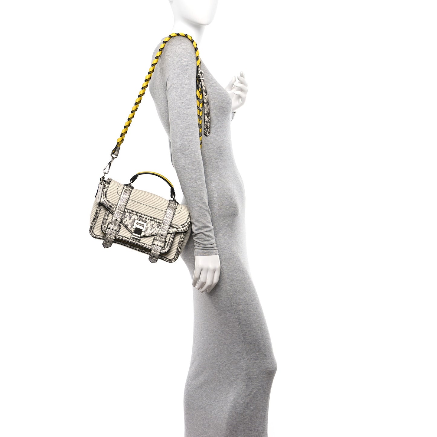 Lambskin Snakeskin Canvas Tiny PS1 Satchel Grey Yellow