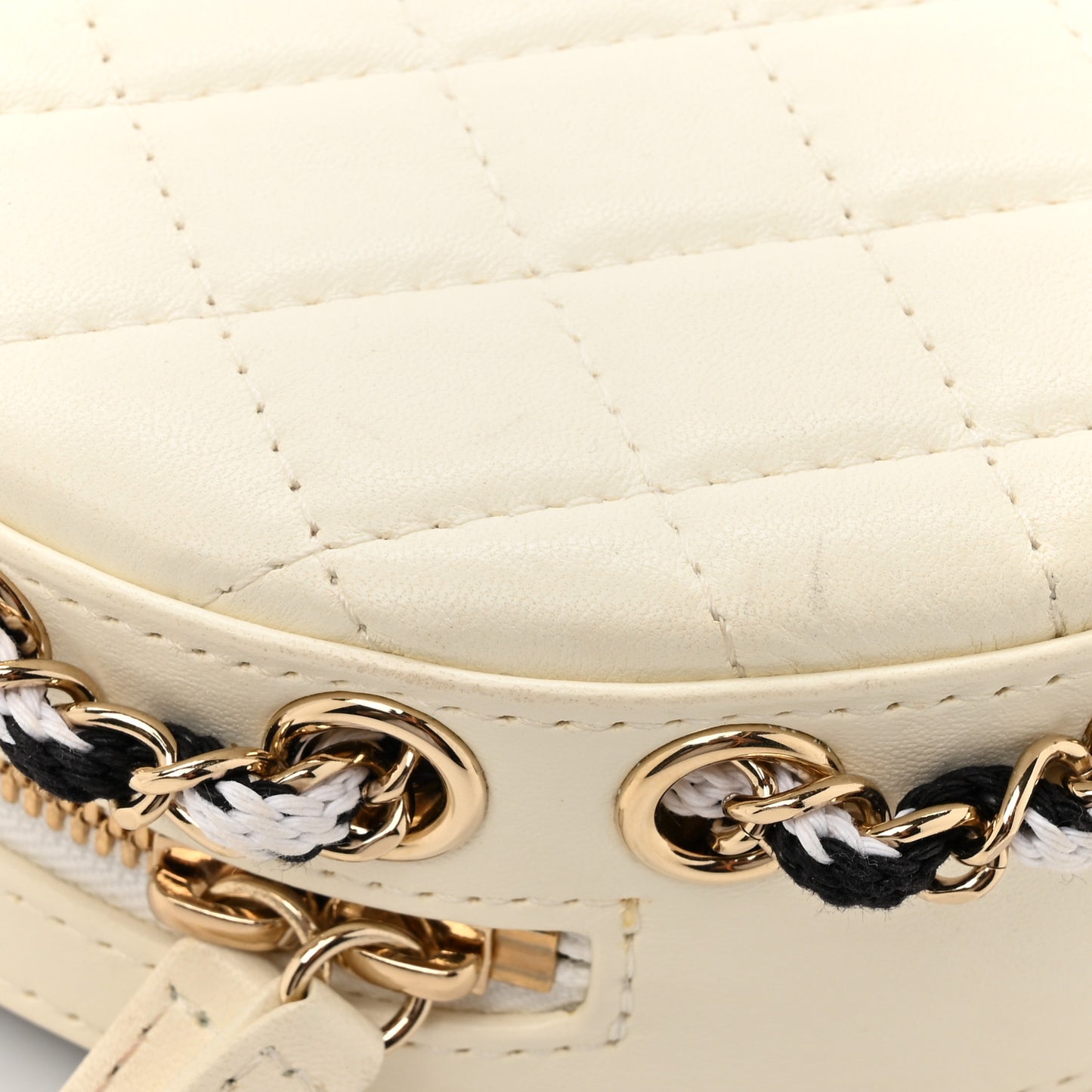 Lambskin Coco Lifesaver Round Bag Black White
