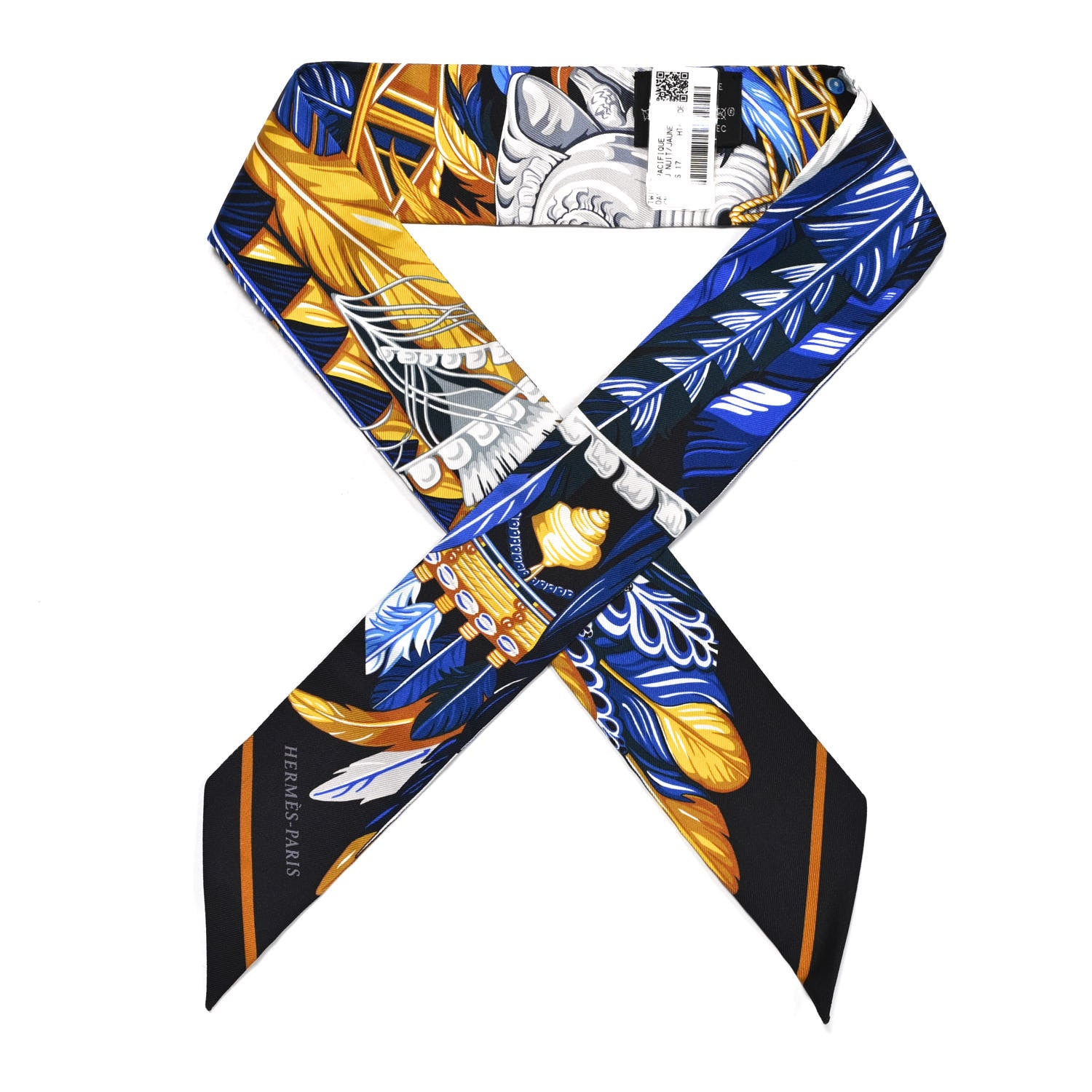 Hermes Silk La Danse Pacifique Twilly Bleu Nuit Jaune Vif 1 of 4