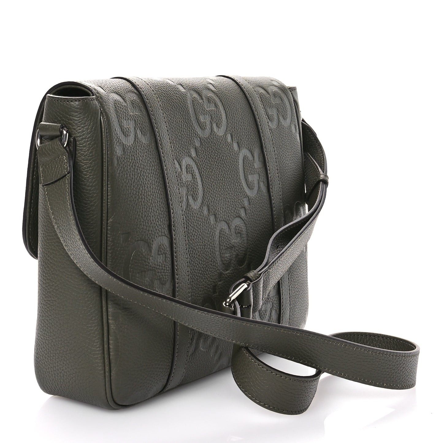 Calfskin Jumbo GG Embossed Double Buckle Medium Messenger Bag Dark Vintage Olive