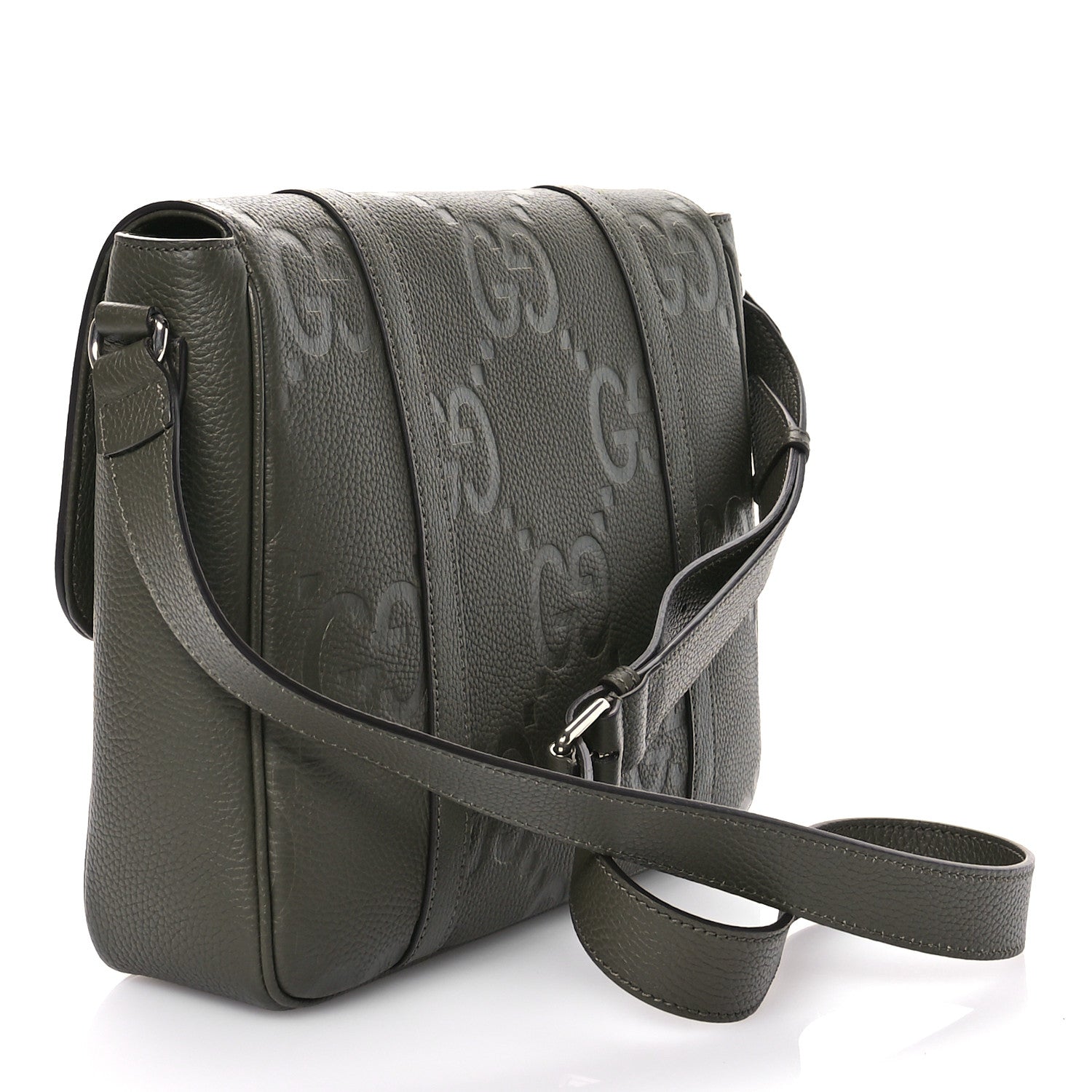 Gucci Calfskin Jumbo GG Embossed Double Buckle Medium Messenger Bag Dark Vintage Olive 3 of 11