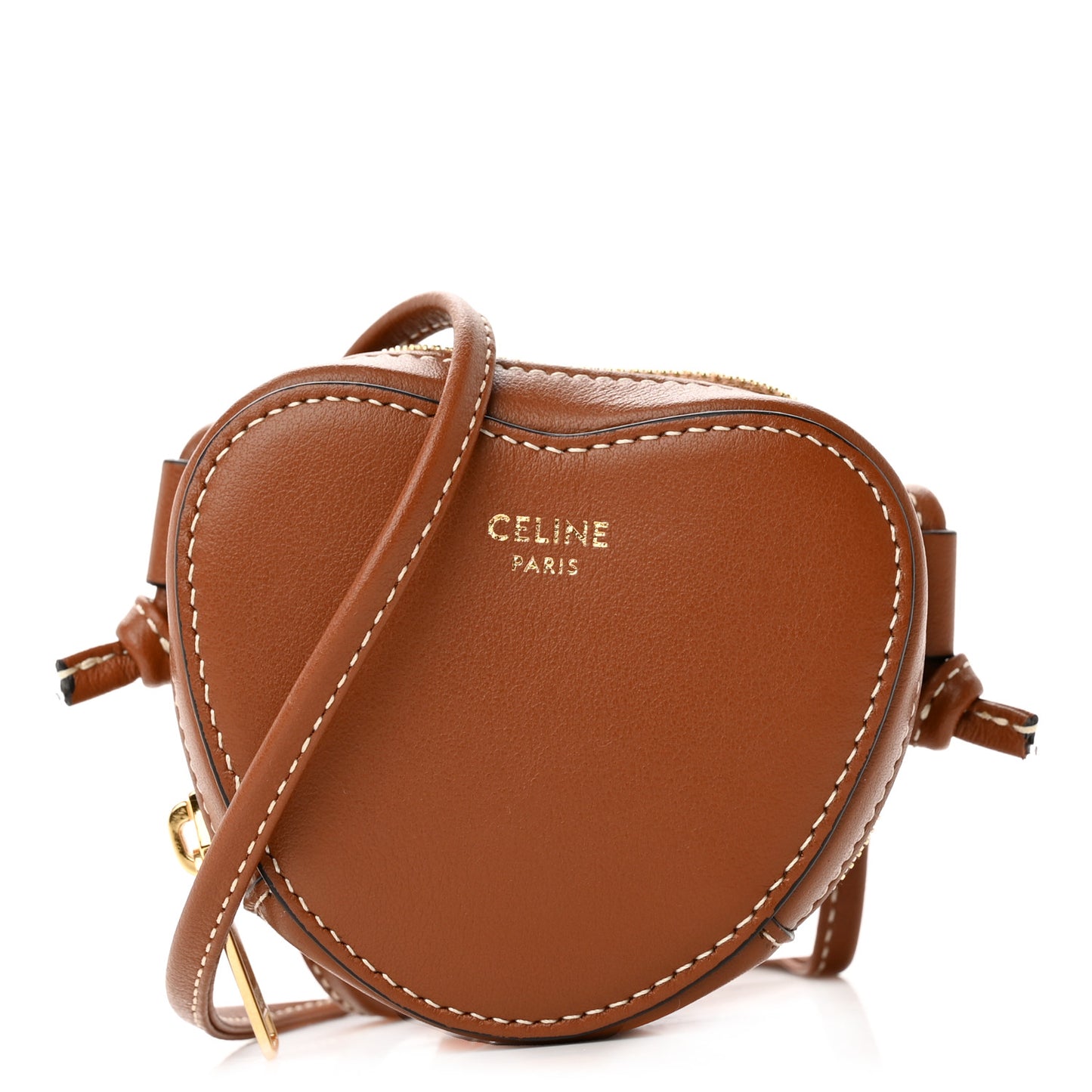Box Calfskin Micro Heart Crossbody Bag Camel