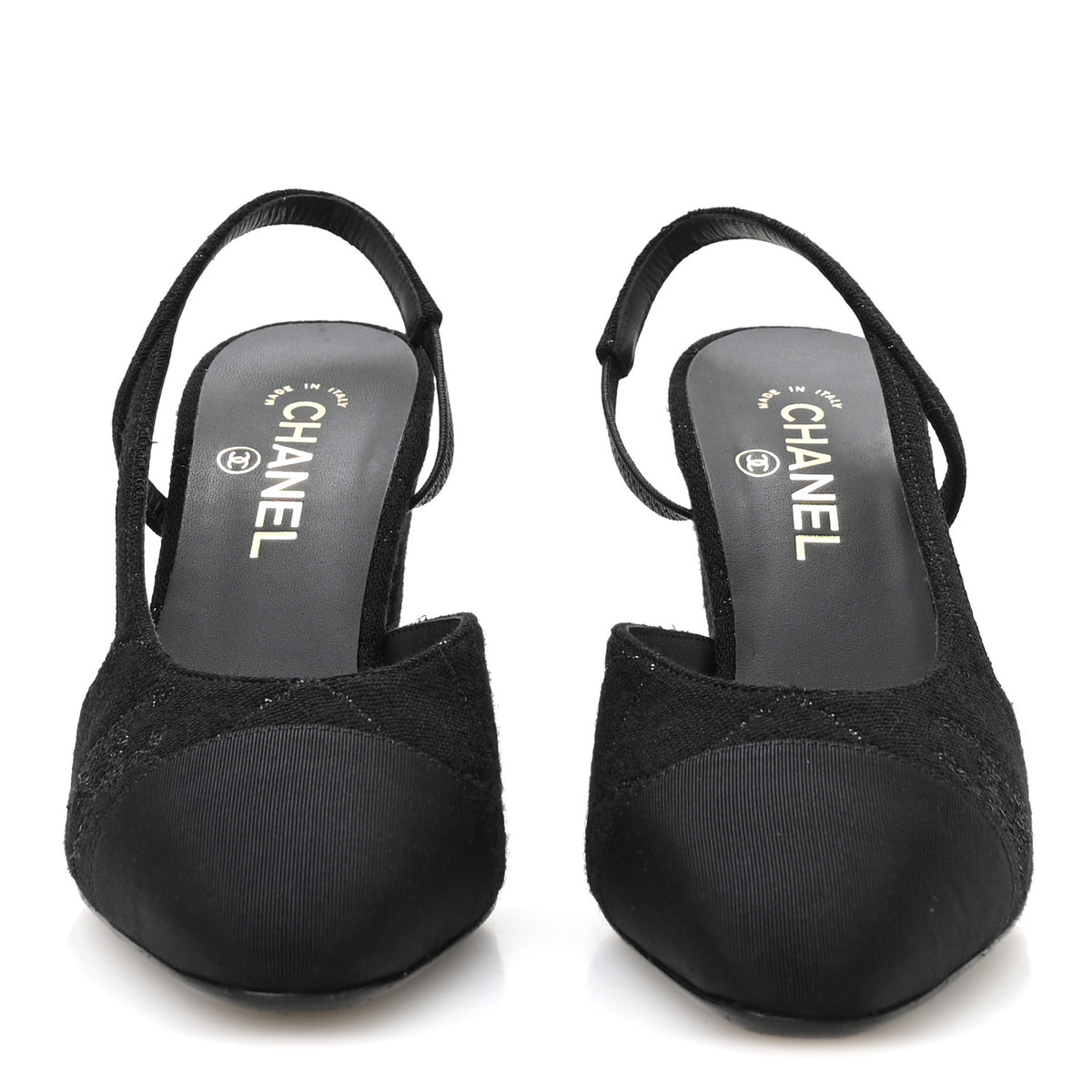 Chanel Wool Grosgrain Cap Toe CC Slingback Pumps 41 Black 3 of 9