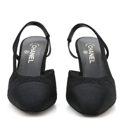 Chanel Wool Grosgrain Cap Toe CC Slingback Pumps 41 Black 3 of 9