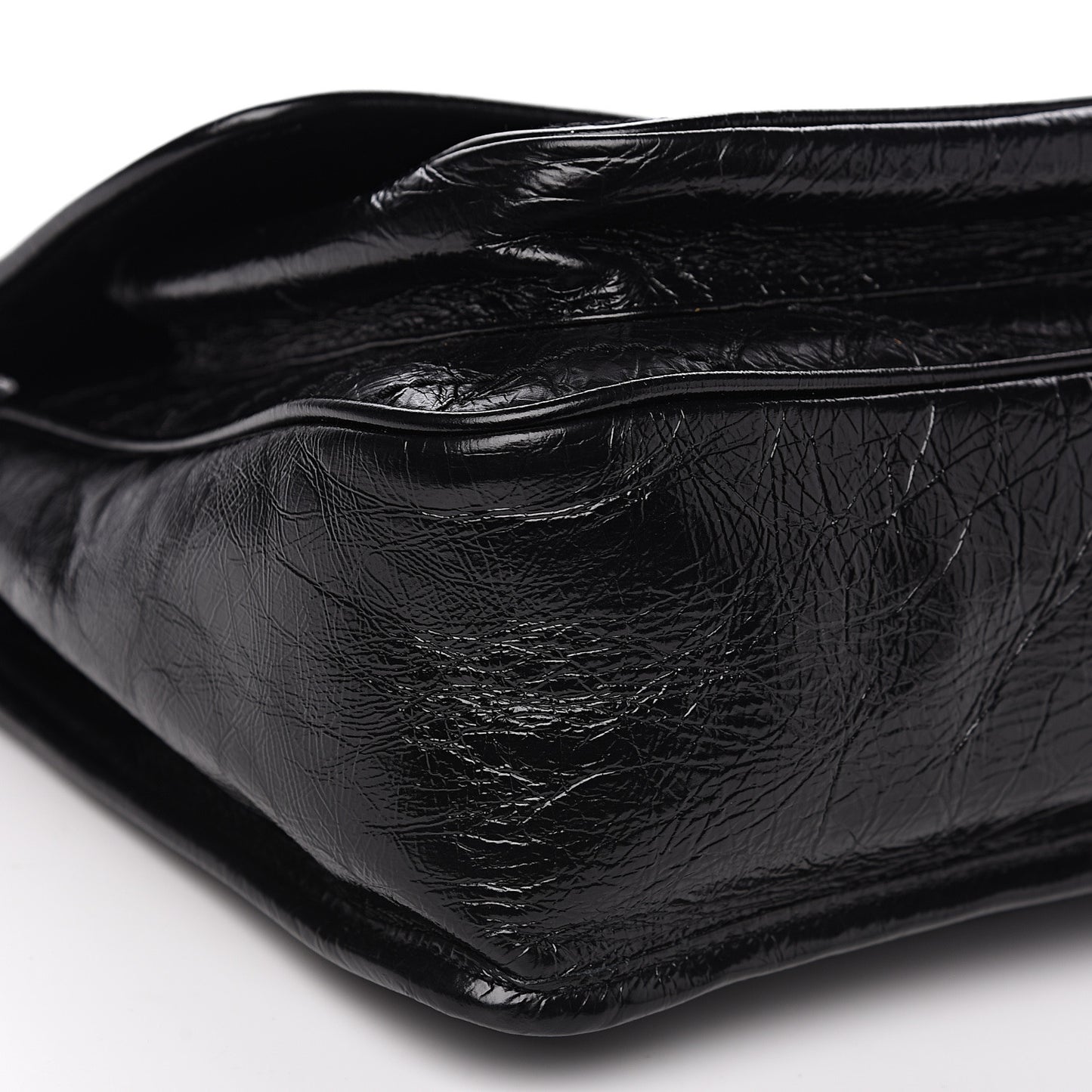 Crinkled Calfskin Matelasse Monogram Medium Niki Chain Satchel Black
