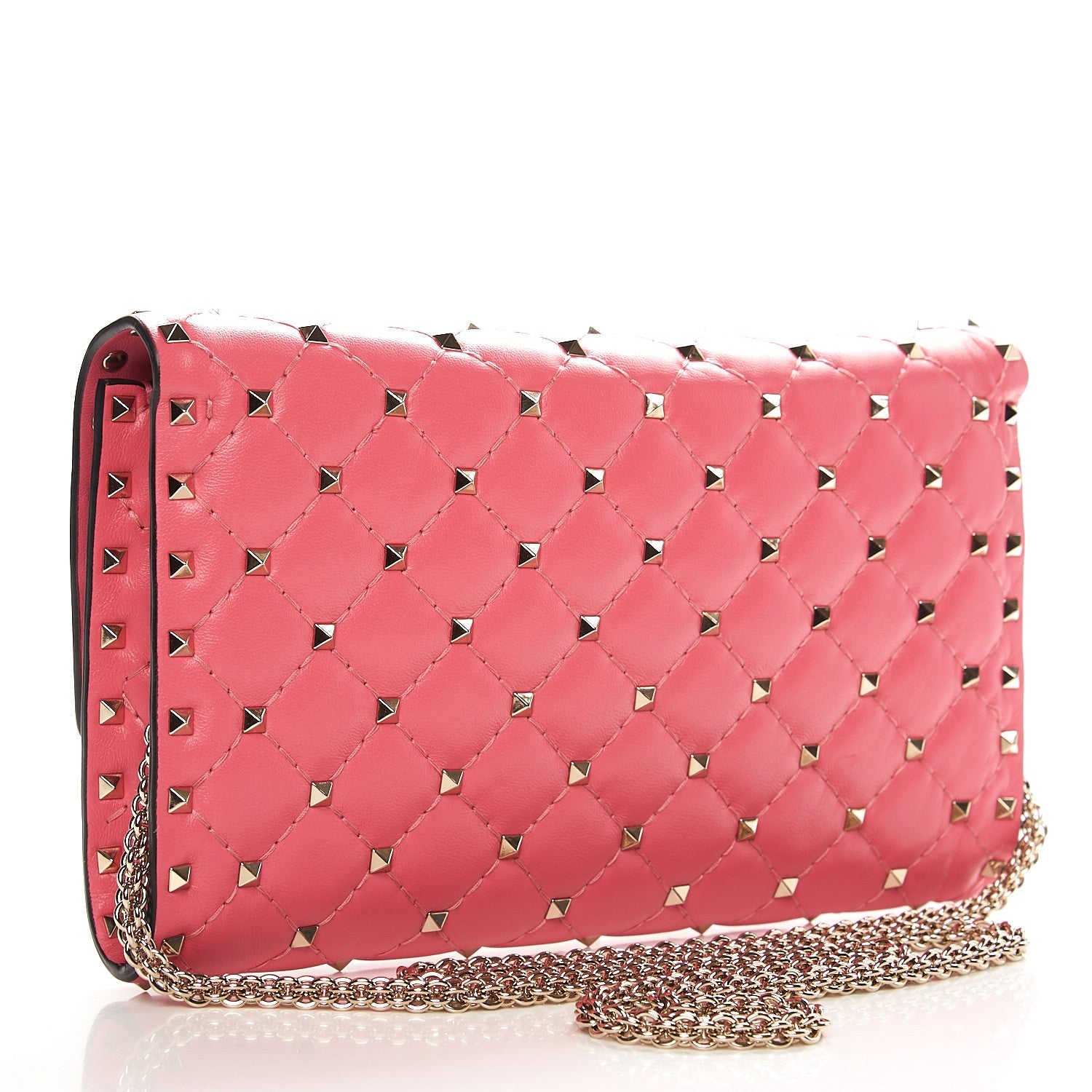 Valentino Garavani Nappa Rockstud Spike Wallet On Chain Paradise Rose 3 of 8