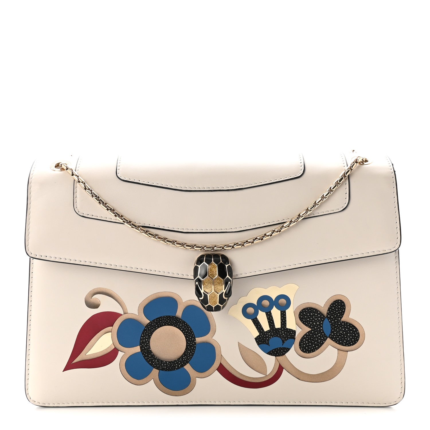 Bulgari Calfskin Serpenti Forever Floral Crossbody Bag White Agate Multicolor 1 of 9