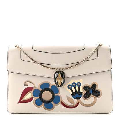 Bulgari Calfskin Serpenti Forever Floral Crossbody Bag White Agate Multicolor 1 of 9