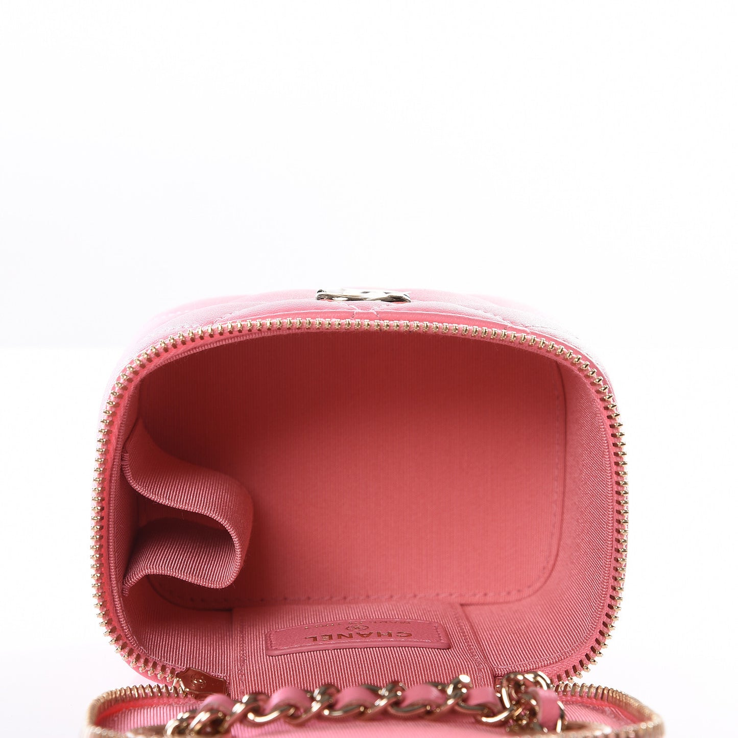 Lambskin Quilted Trendy Mini Vanity Case With Chain Pale Pink