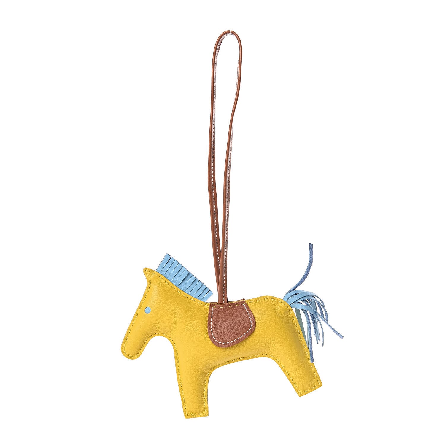 Hermes Milo Lambskin Grigri Rodeo Horse Bag Charm MM Jaune de Naples Celeste Gold 1 of 4