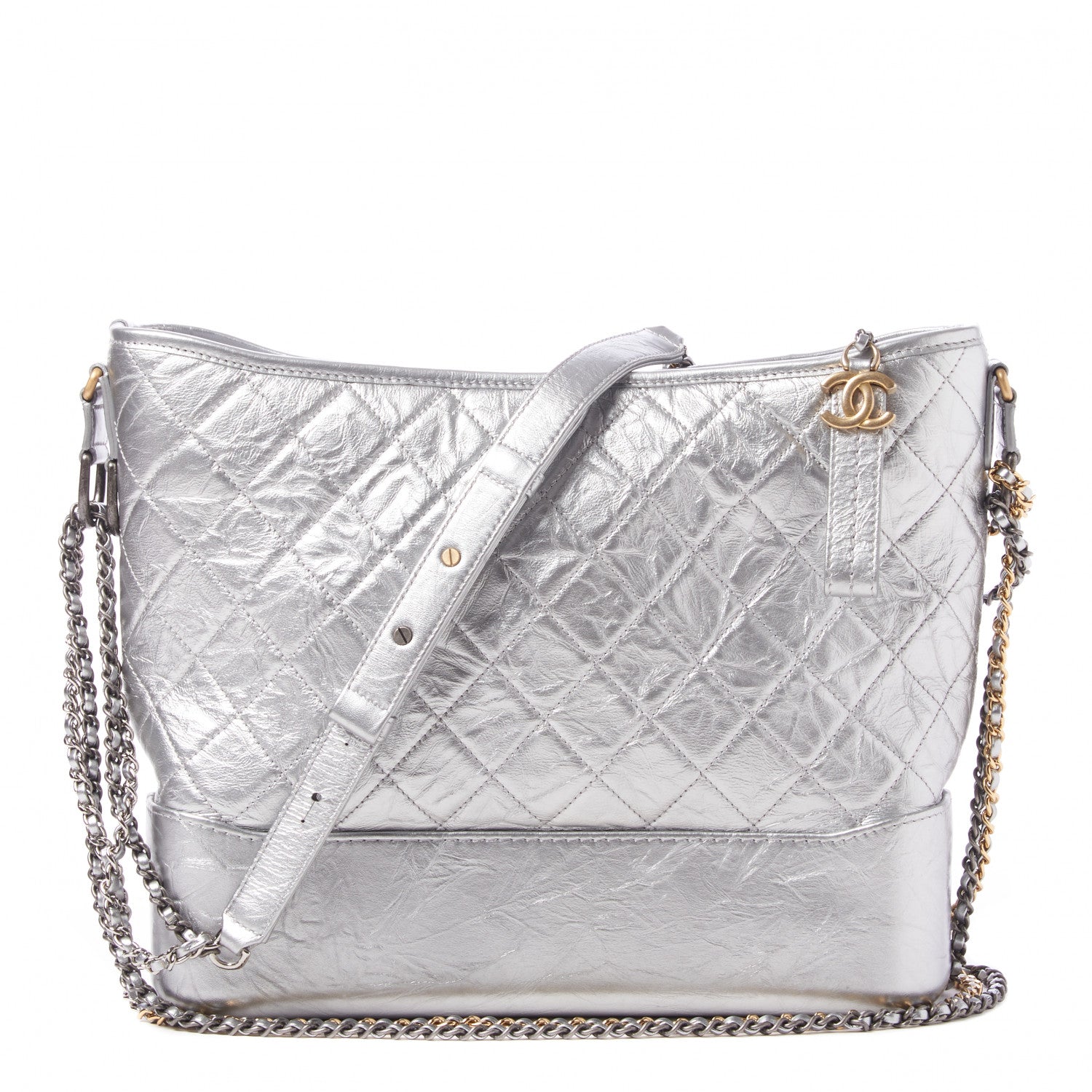 Chanel Metallic Lambskin Calfskin Quilted Large Gabrielle Hobo Silver 1 of 9