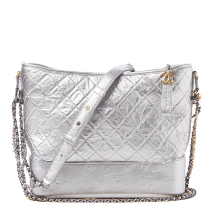 Chanel Metallic Lambskin Calfskin Quilted Large Gabrielle Hobo Silver 1 of 9