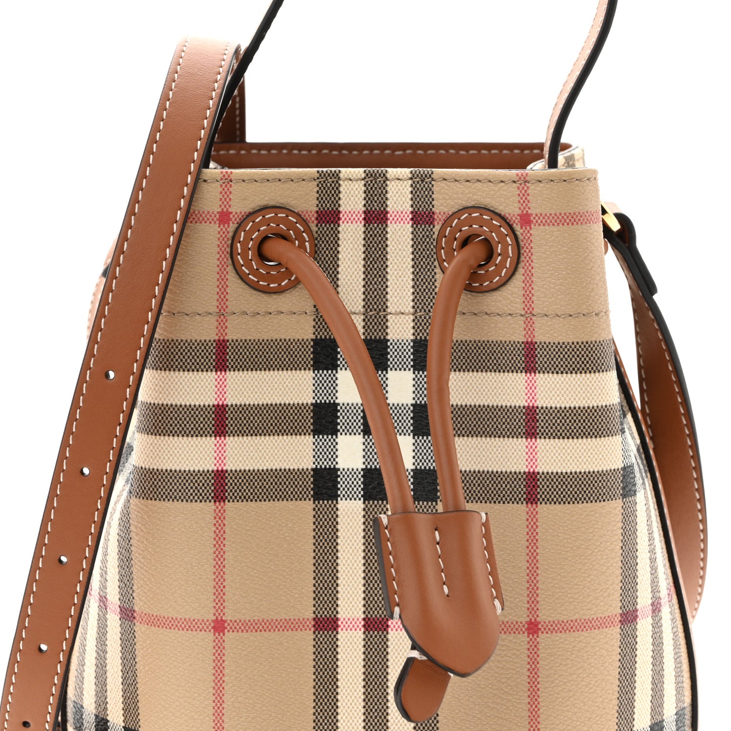 E-Canvas Vintage Check Mini Drawstring Bucket Bag Briar Brown
