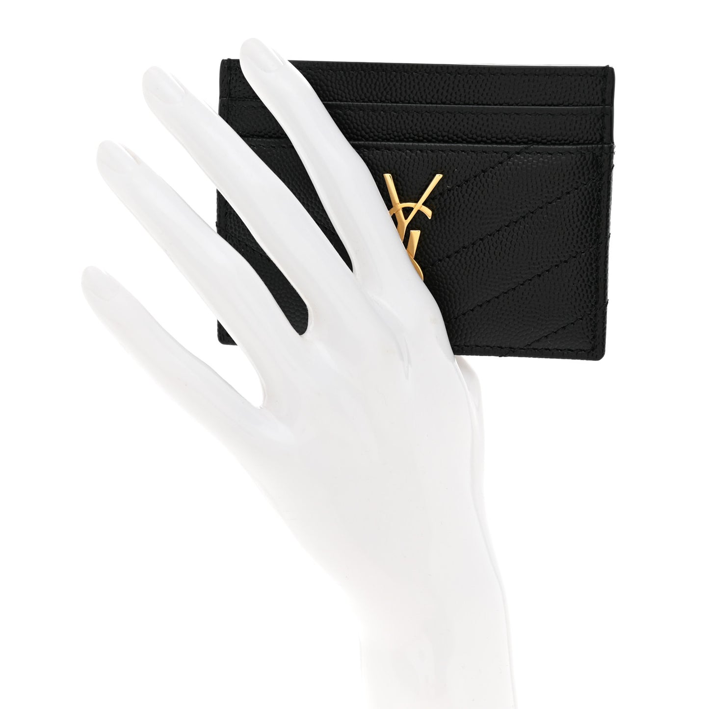 Grain De Poudre Matelasse Chevron Monogram Credit Card Case Black