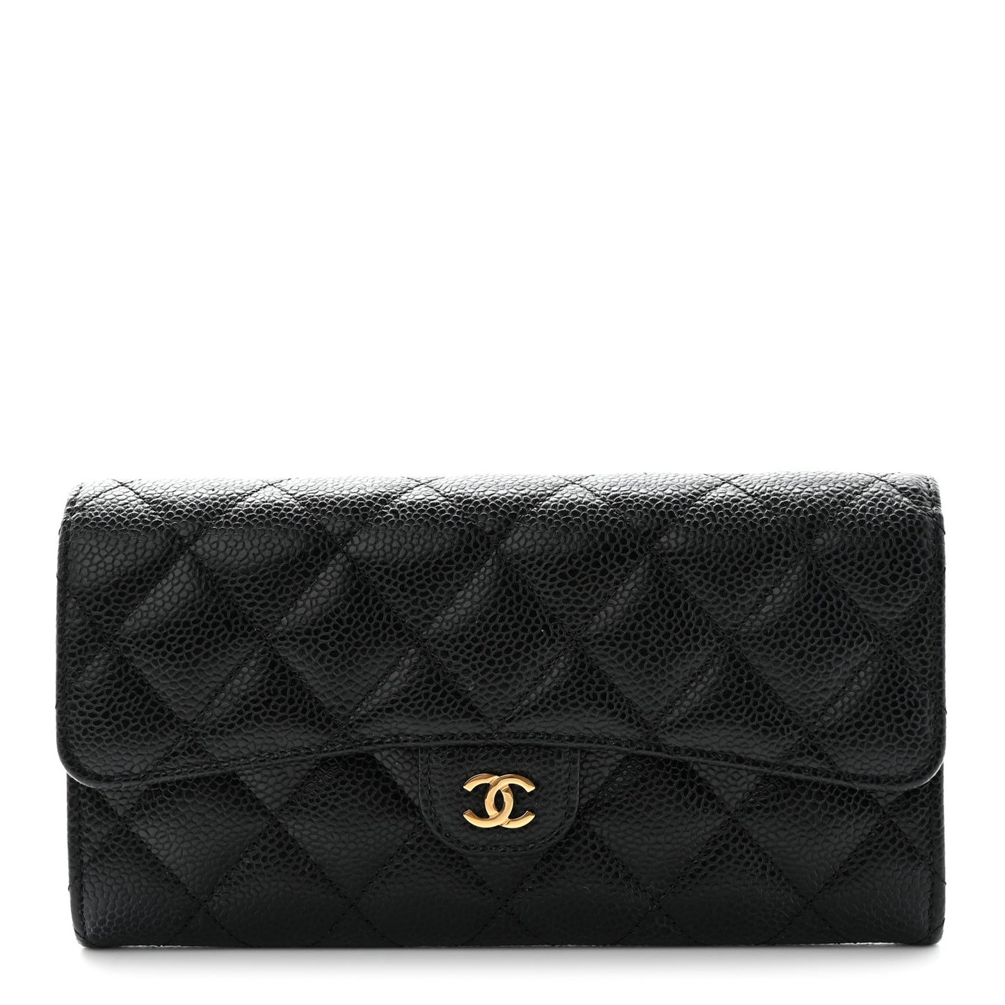 Caviar Quilted Large Gusset Flap Wallet Black