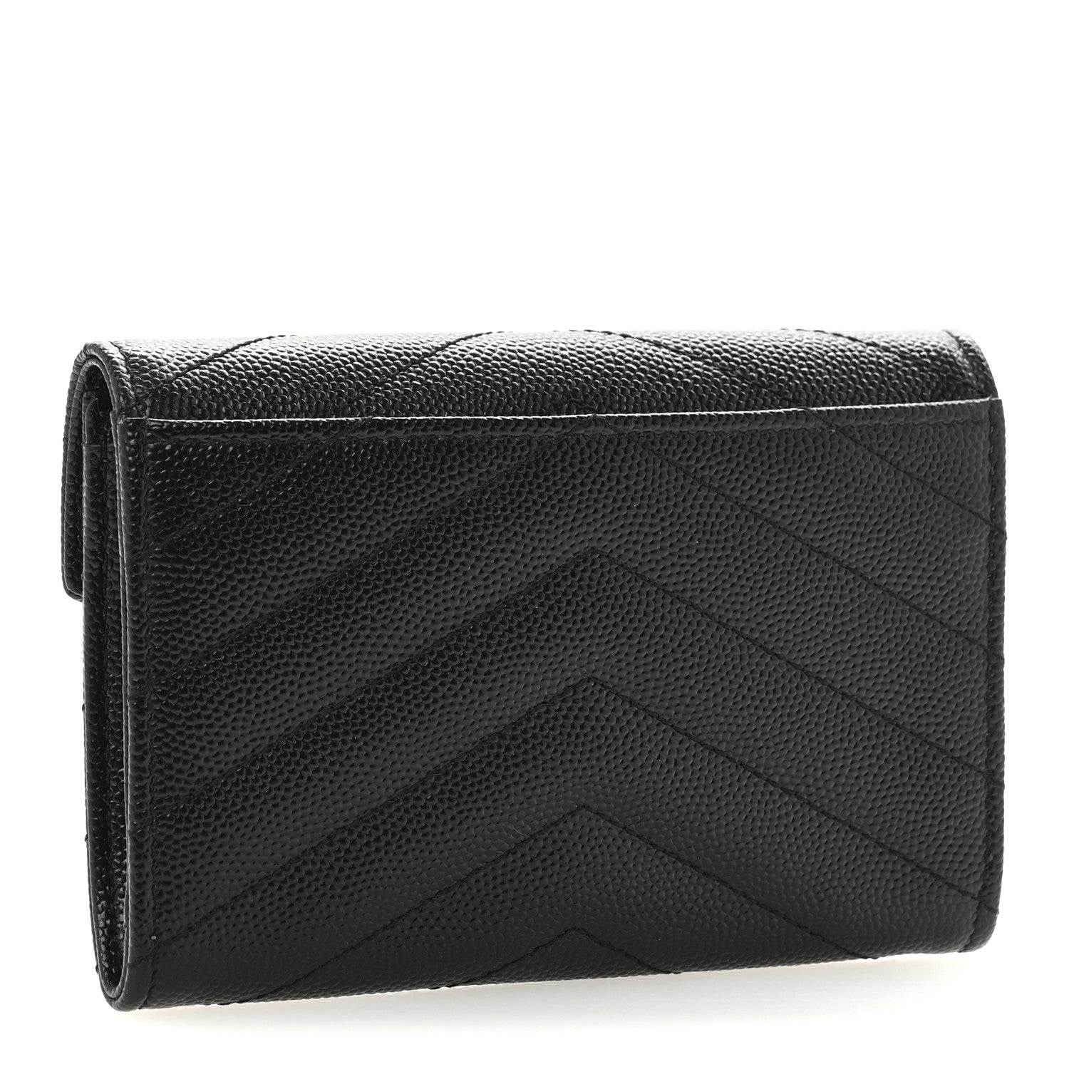 Saint Laurent Grain De Poudre Matelasse Chevron Small Monogram Envelope Wallet Black 3 of 9