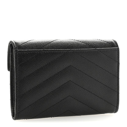 Saint Laurent Grain De Poudre Matelasse Chevron Small Monogram Envelope Wallet Black 3 of 9