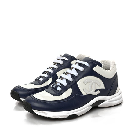 Chanel Patent Calfskin CC Sneakers 39.5 Navy White 3 of 8