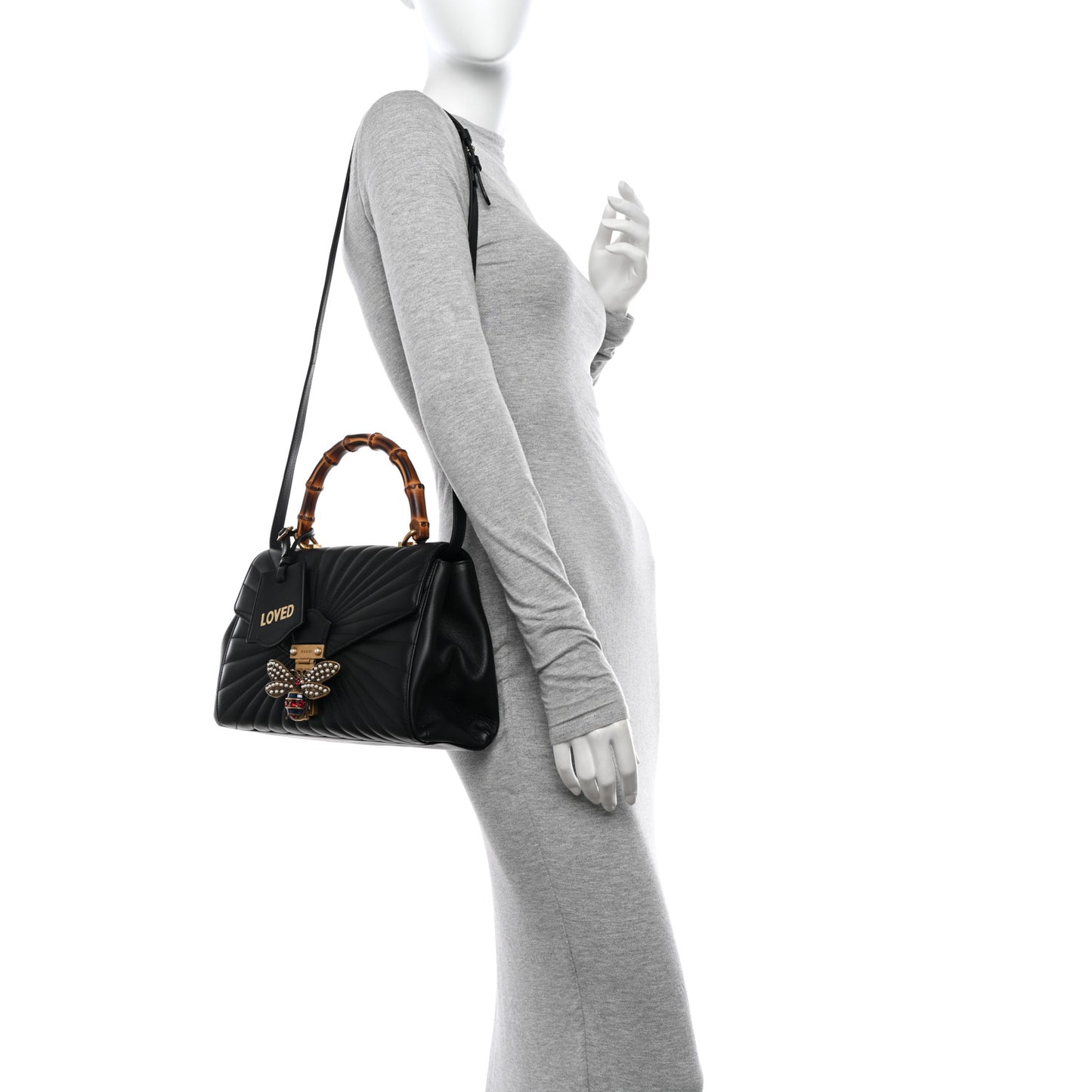 Calfskin Bamboo Trapuntata Queen Margaret Top Handle Bag Black