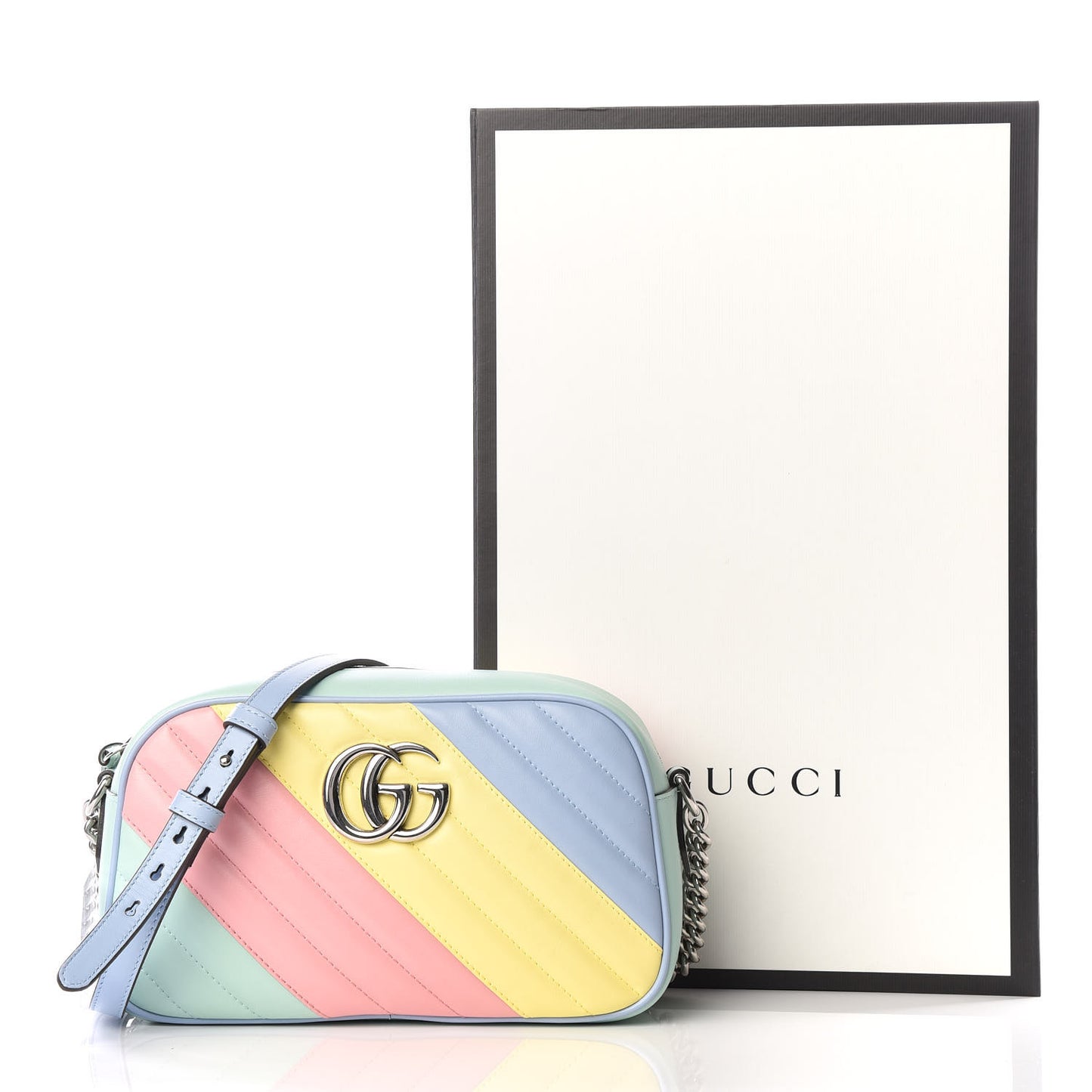 Calfskin Matelasse Diagonal Small GG Marmont Chain Shoulder Bag Multicolor Pastel