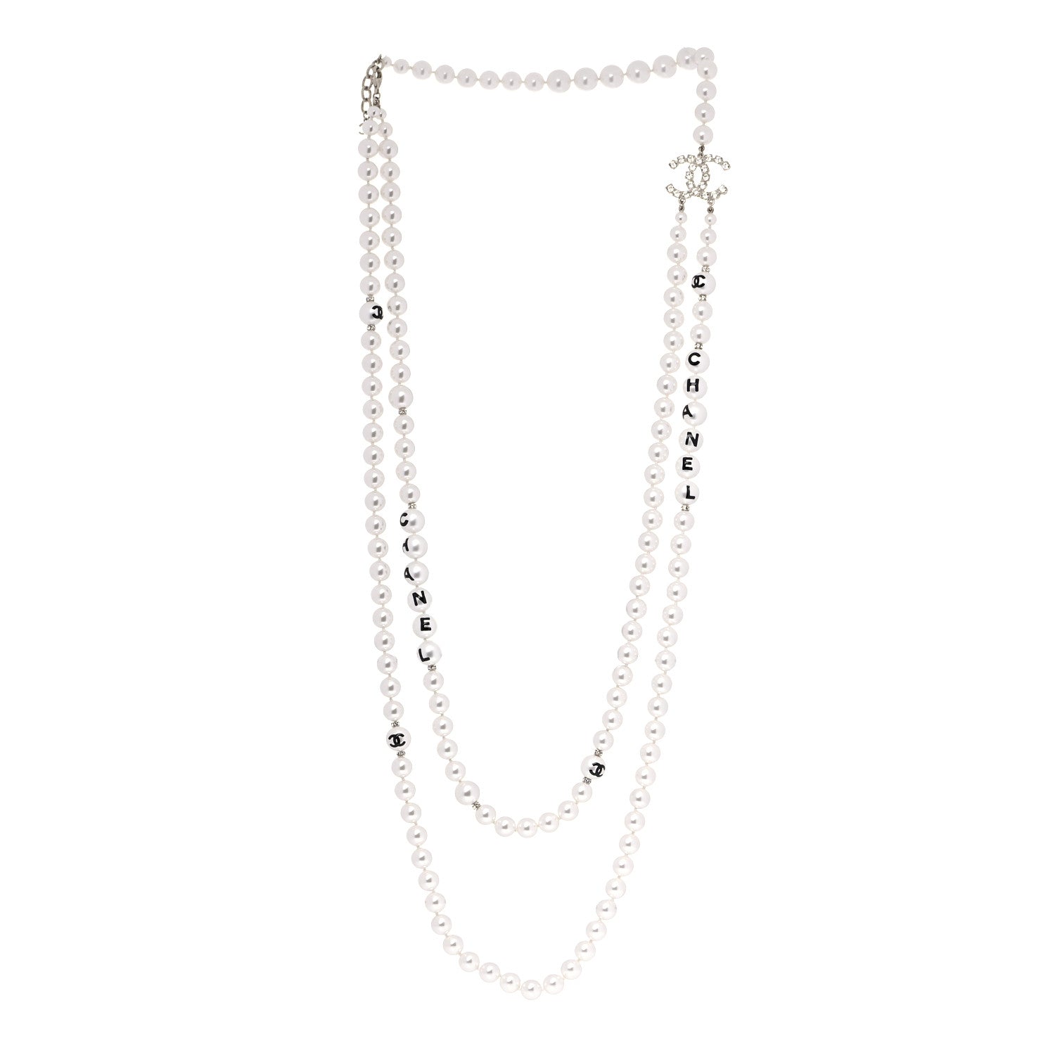 Chanel Pearl Crystal Long CC Logo Necklace Gold 7 of 15