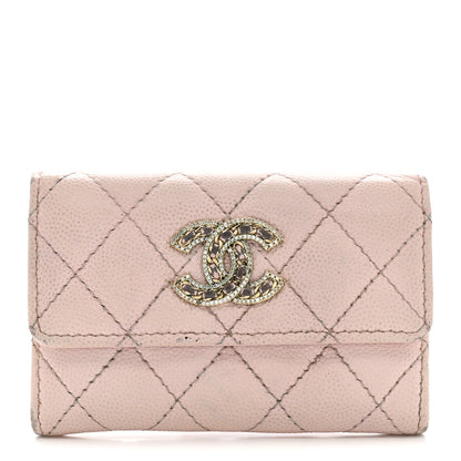 Chanel Caviar Quilted Crystal CC Flap Card Holder Pink 1 of 13