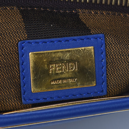 Fendi Vitello Morgan Fabric Jacquard Pequin Medium Peekaboo Iconic Satchel Blue Neon Tobacco 7 of 9