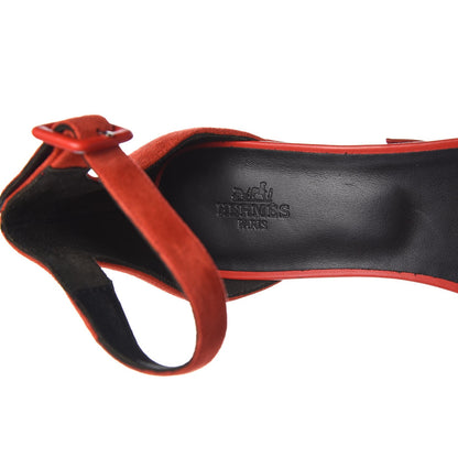 Hermes Suede Goatskin Mambo Wedge Sandals 36.5 Jasper Rouge 7 of 9